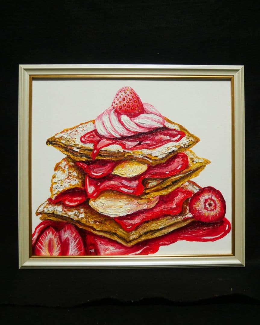 油絵 絵画 【苺のミルフィーユ】 】