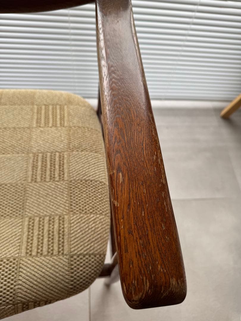 ミッドセンチュリー 木製 椅子 チェック柄