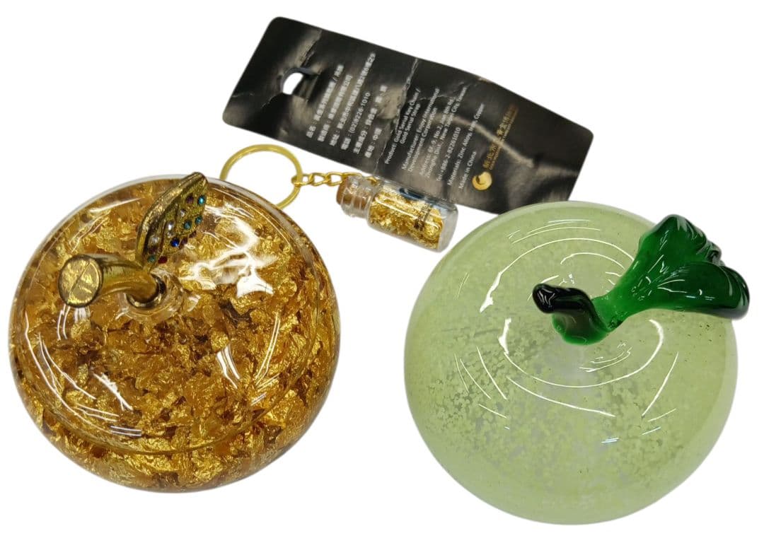 金　ゴールド　キーホルダー　キーリング　リンゴ型　インテリア　蓄光　光る　リンゴ