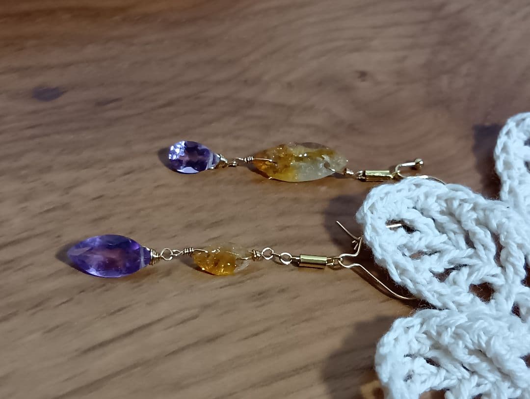516/14kgfブランデーシトリン×アメジストのチャーム