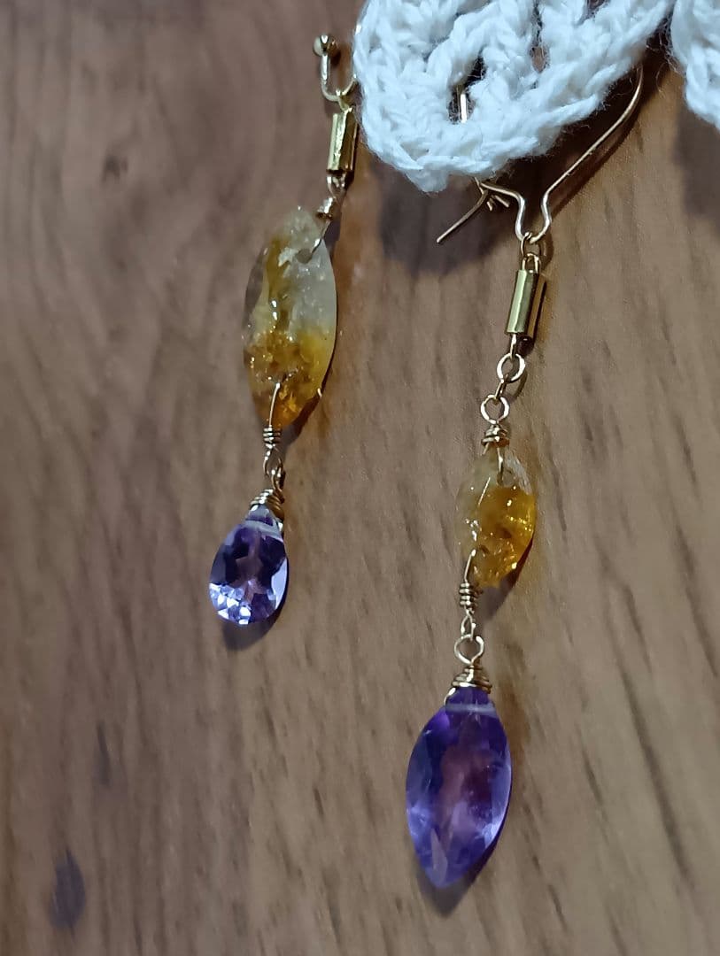 516/14kgfブランデーシトリン×アメジストのチャーム