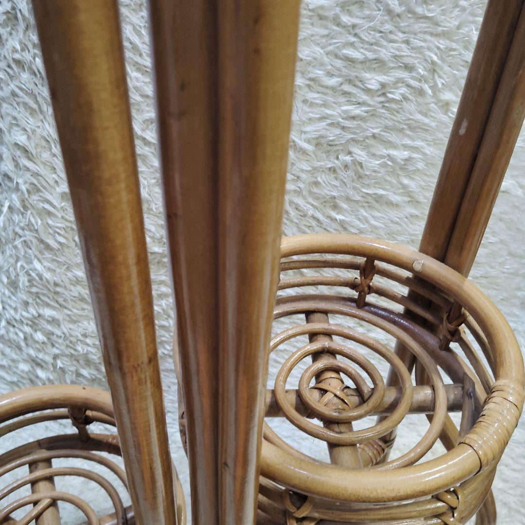 ラタン 花台 籐 3連 折りたたみ 高さ 112cm ヴィンテージ