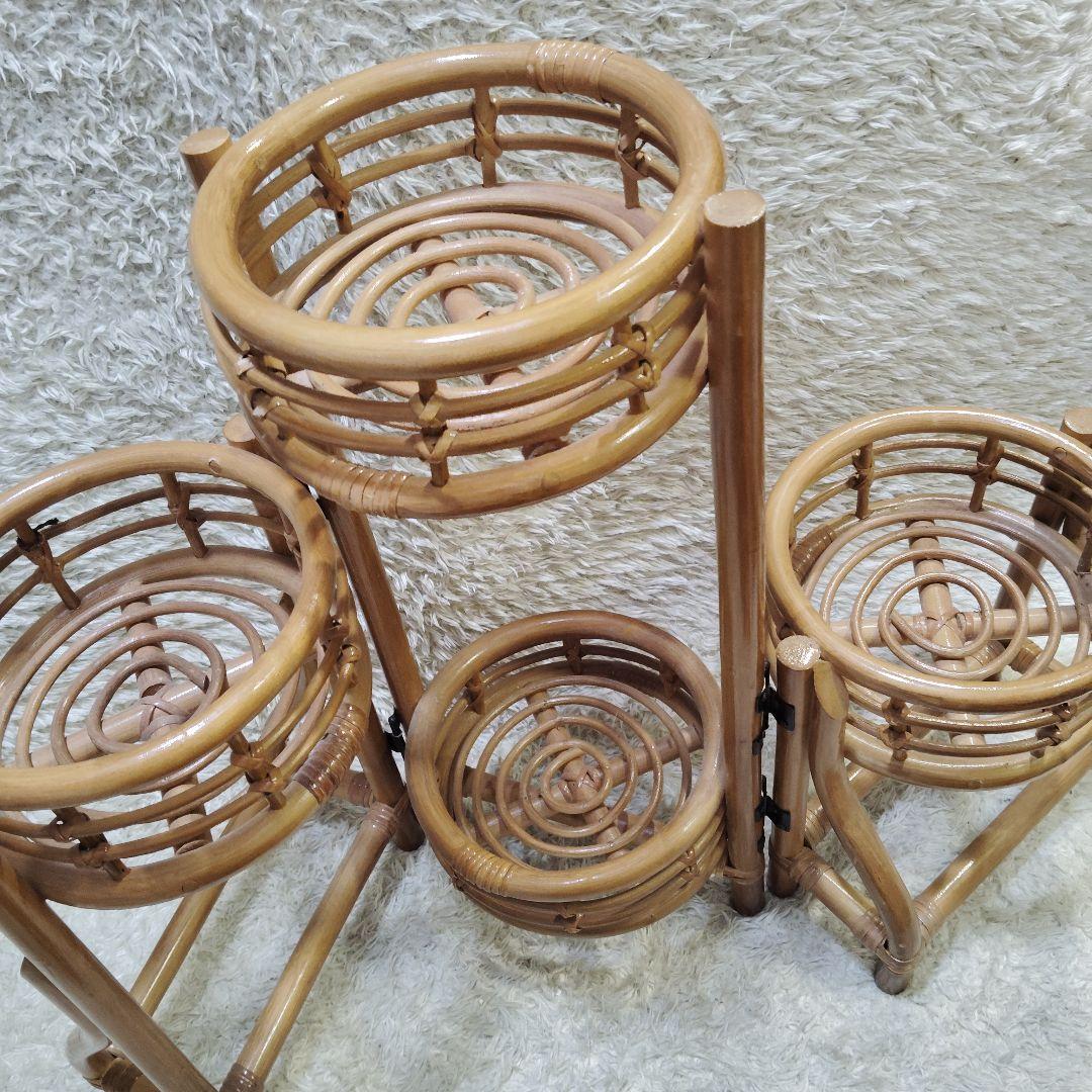 ラタン 花台 籐 3連 折りたたみ 高さ 112cm ヴィンテージ