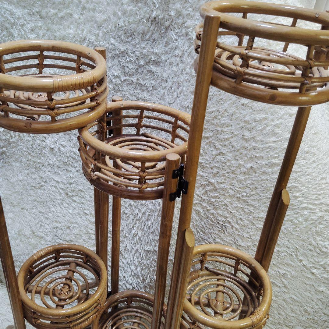 ラタン 花台 籐 3連 折りたたみ 高さ 112cm ヴィンテージ