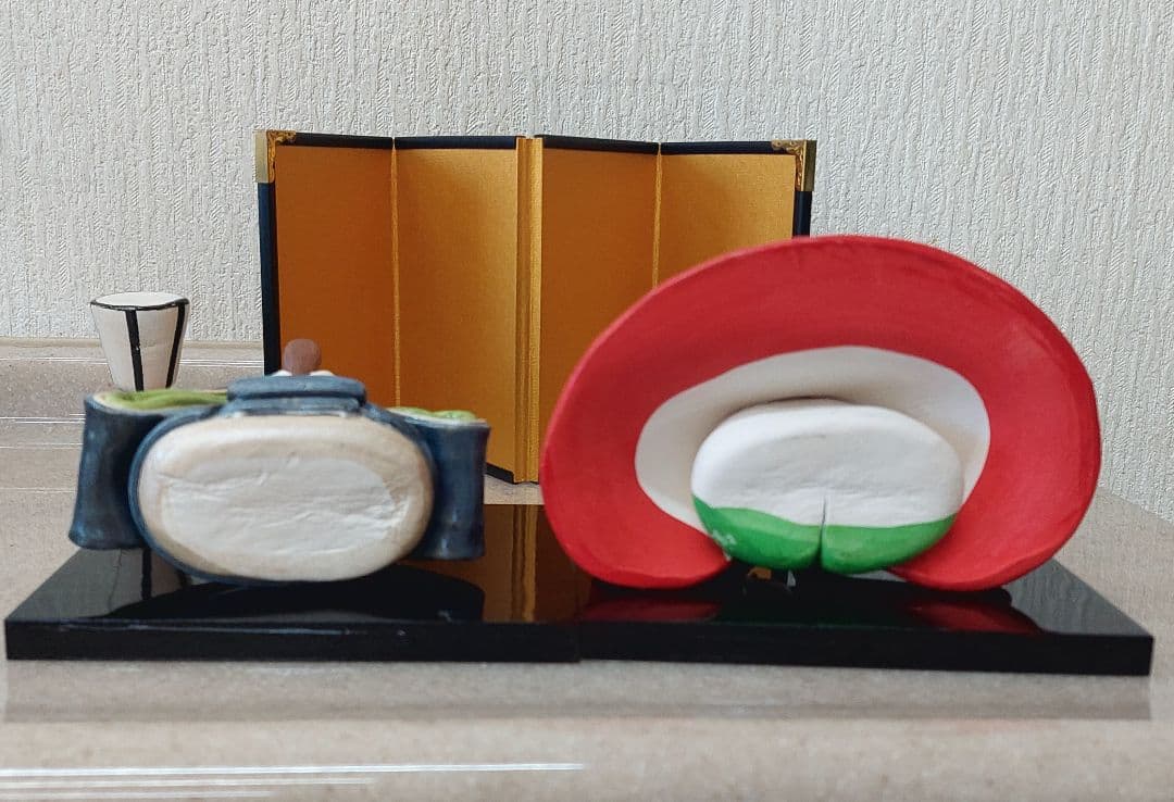 【紙粘土ハンドメイド】ひな人形 背景屏風付き