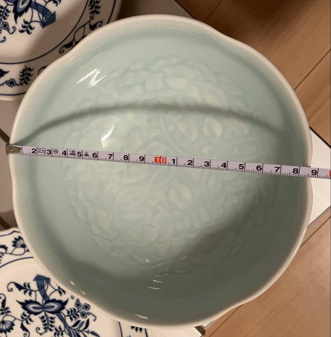 美濃焼 青白磁 快山窯 花文菓子鉢 菓子鉢 深皿