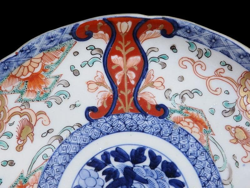 古伊万里　色絵　七宝繋紋に獅子の図　７寸半皿　B180AS-CZv