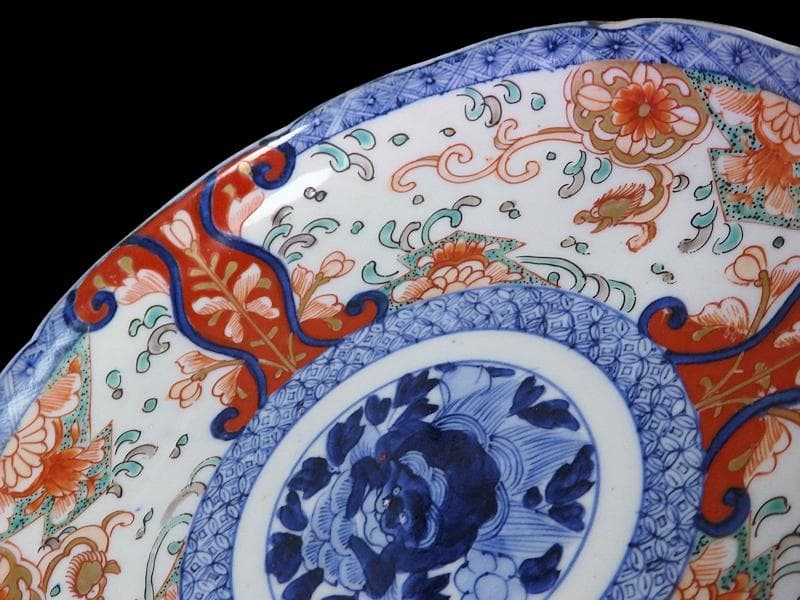 古伊万里　色絵　七宝繋紋に獅子の図　７寸半皿　B180AS-CZv