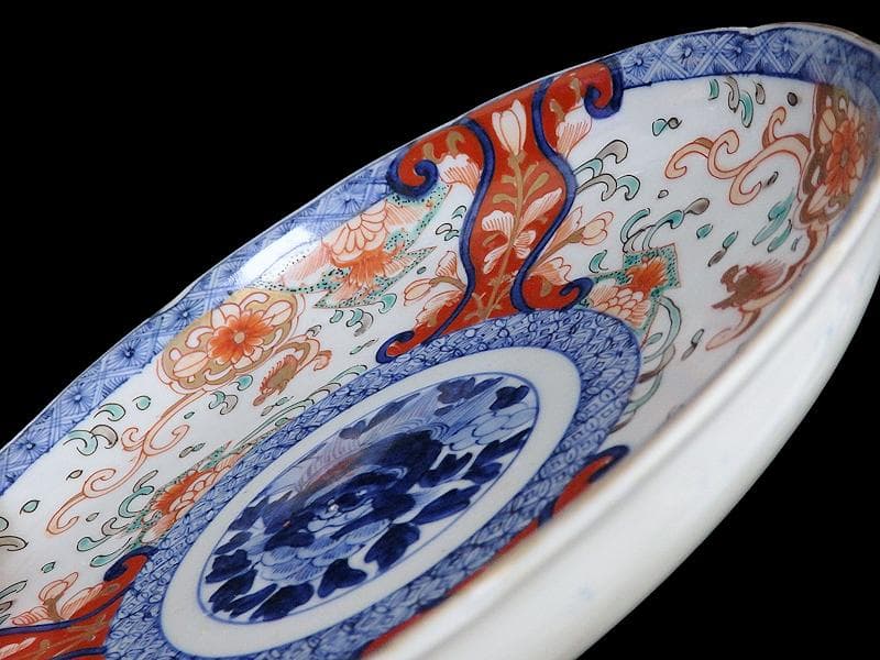 古伊万里　色絵　七宝繋紋に獅子の図　７寸半皿　B180AS-CZv