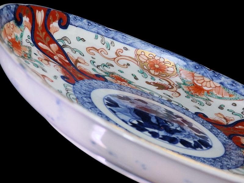 古伊万里　色絵　七宝繋紋に獅子の図　７寸半皿　B180AS-CZv