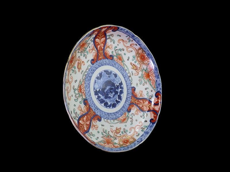 古伊万里　色絵　七宝繋紋に獅子の図　７寸半皿　B180AS-CZv