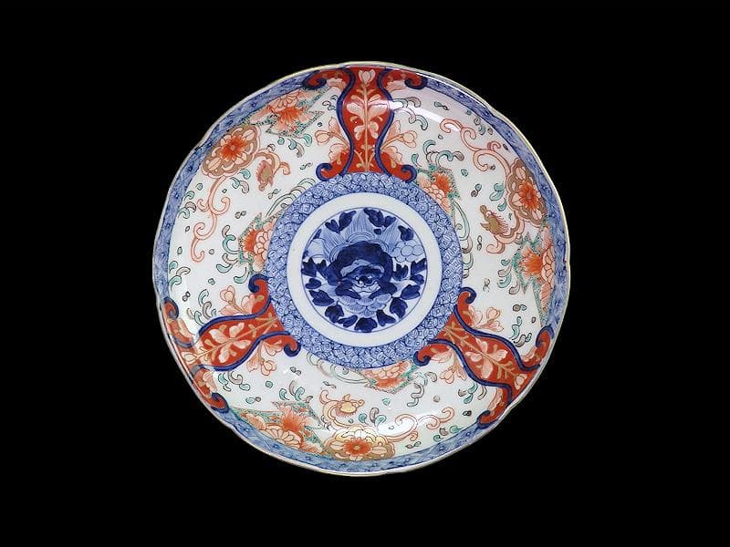 古伊万里　色絵　七宝繋紋に獅子の図　７寸半皿　B180AS-CZv