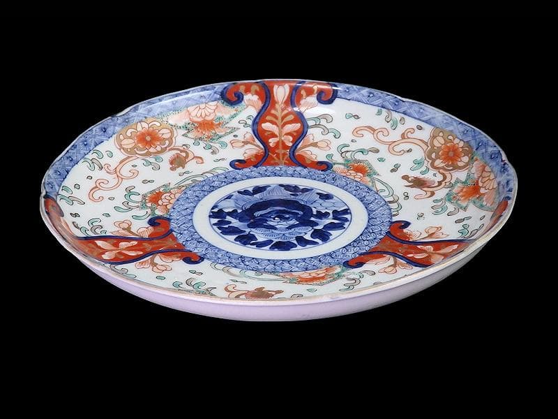 古伊万里　色絵　七宝繋紋に獅子の図　７寸半皿　B180AS-CZv