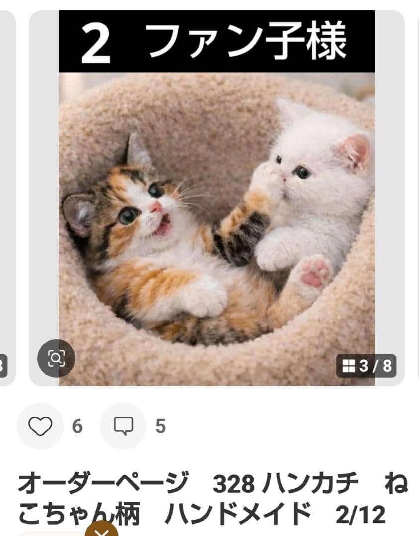 ご確認用　ファン子　ハンカチ　ねこちゃん柄1/18