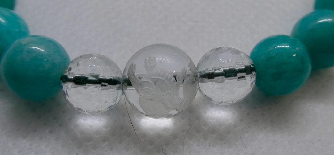 山形天珠(緑) アマゾナイト ヒキュウ彫刻水晶のブレスレット
