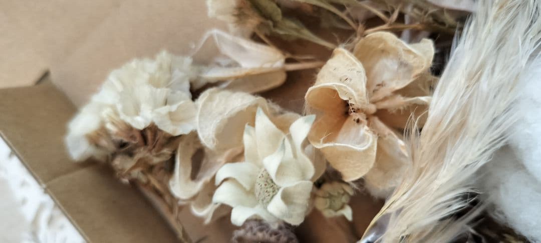 小箱No.６８　ホワイトの木の実とお花のセット（茎なし）