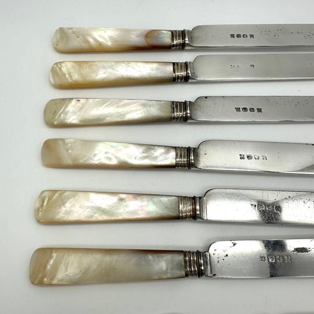 英国製/白蝶貝 マザーオブパール フルーツナイフ＆フォーク 24本 木箱入