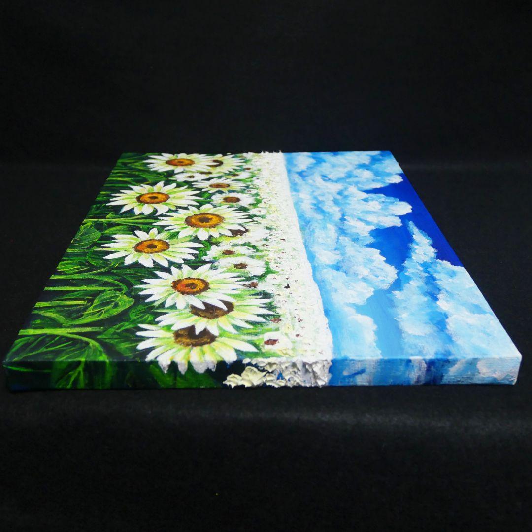 油絵 油彩 油彩画 絵 絵画【夏の白いひまわり畑】