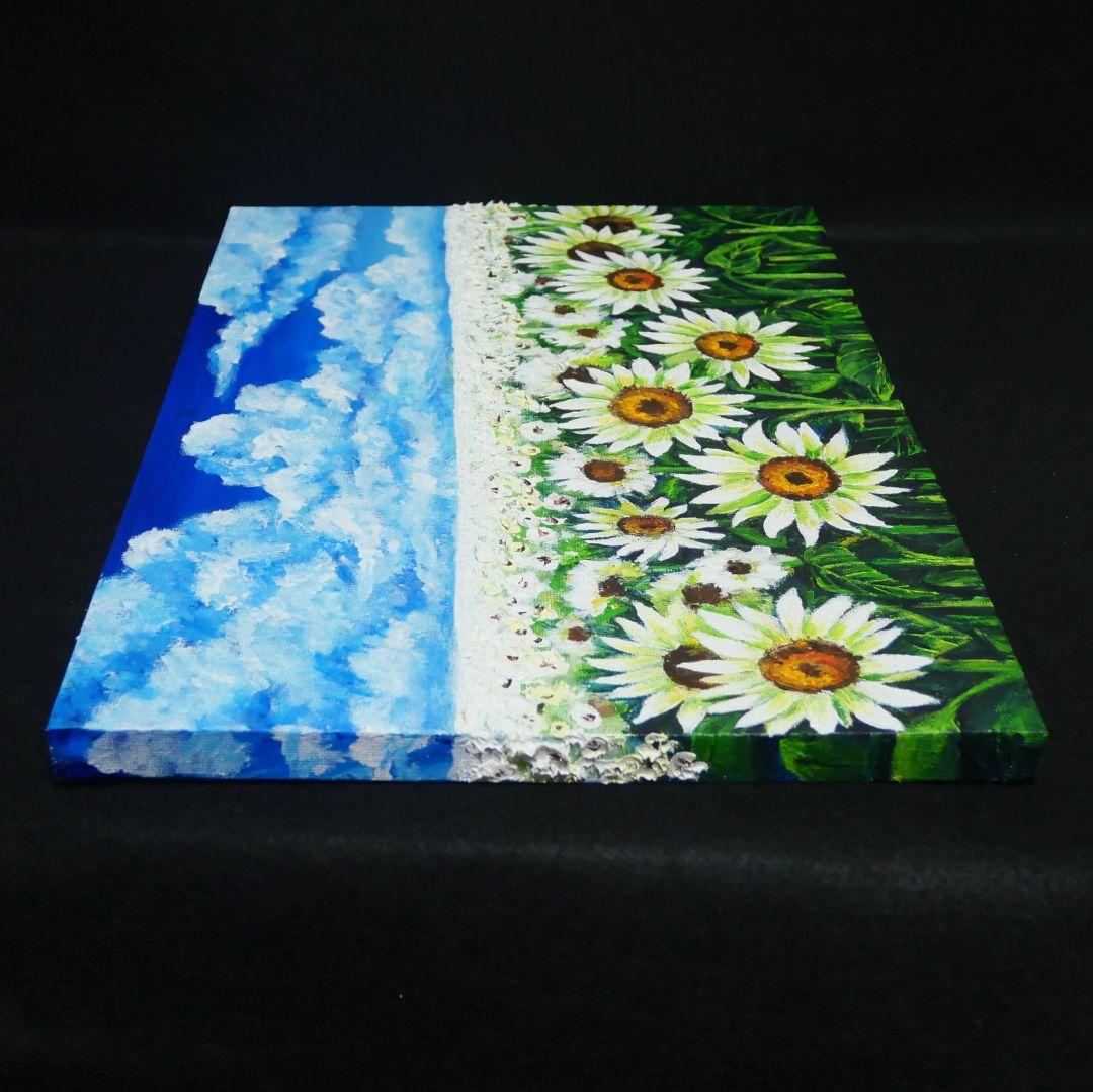 油絵 油彩 油彩画 絵 絵画【夏の白いひまわり畑】