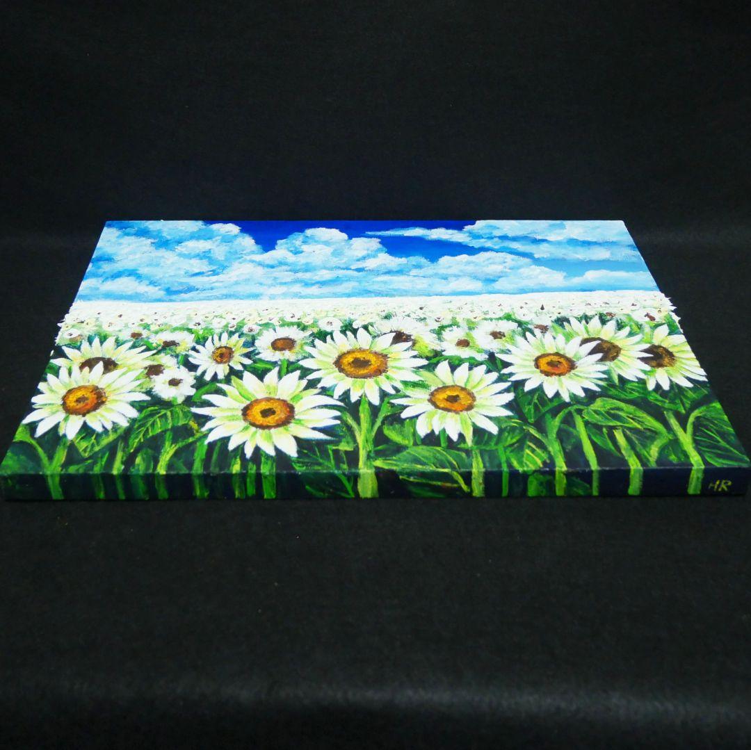 油絵 油彩 油彩画 絵 絵画【夏の白いひまわり畑】