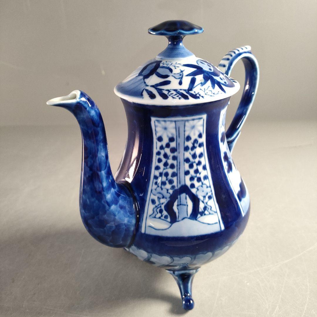 A1352-9/有田焼/深川製磁/染付花唐草文VOCポット/茶器/茶道具/煎茶器