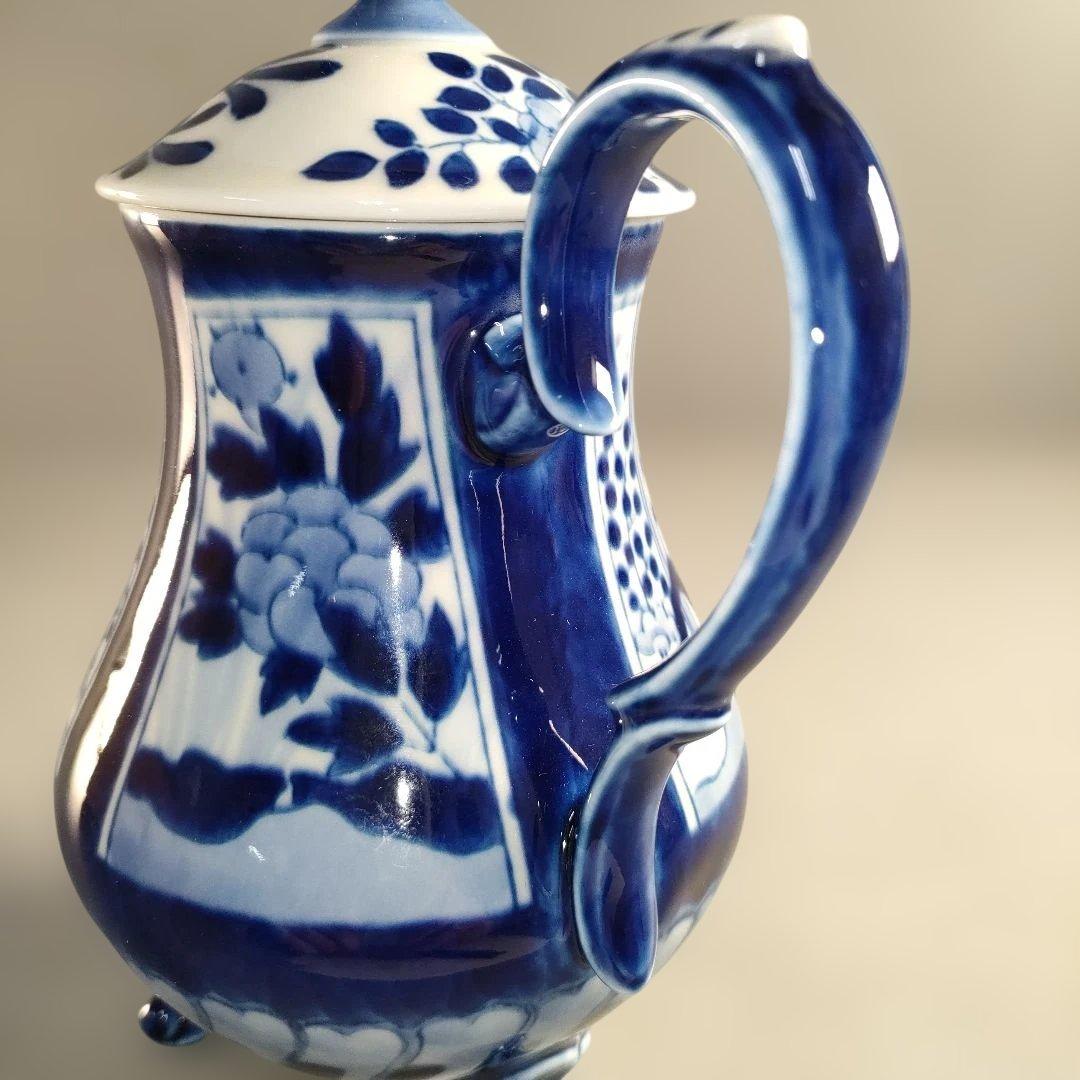 A1352-9/有田焼/深川製磁/染付花唐草文VOCポット/茶器/茶道具/煎茶器