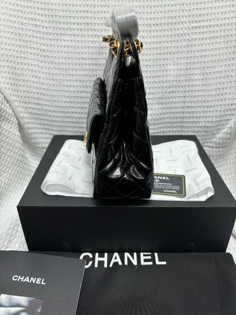 美品 非売品 VIP顧客限定 25SSブラック パテントレザー バッグ~~~