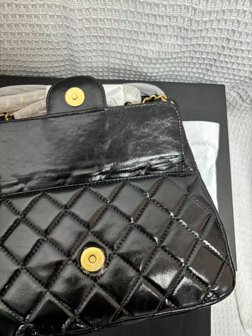 美品 非売品 VIP顧客限定 25SSブラック パテントレザー バッグ~~~