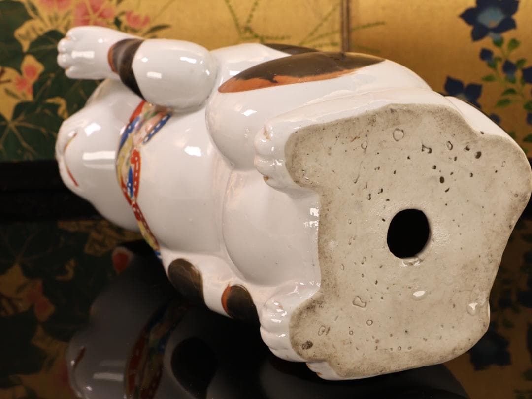 BK524　時代瀬戸焼　招き猫 左手 千客万来　置物　縁起物　古瀬戸　高さ29㎝