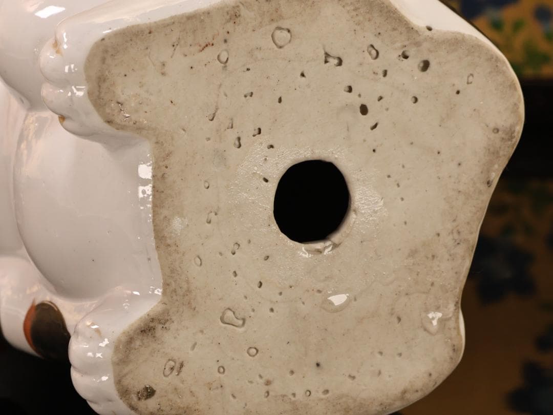 BK524　時代瀬戸焼　招き猫 左手 千客万来　置物　縁起物　古瀬戸　高さ29㎝