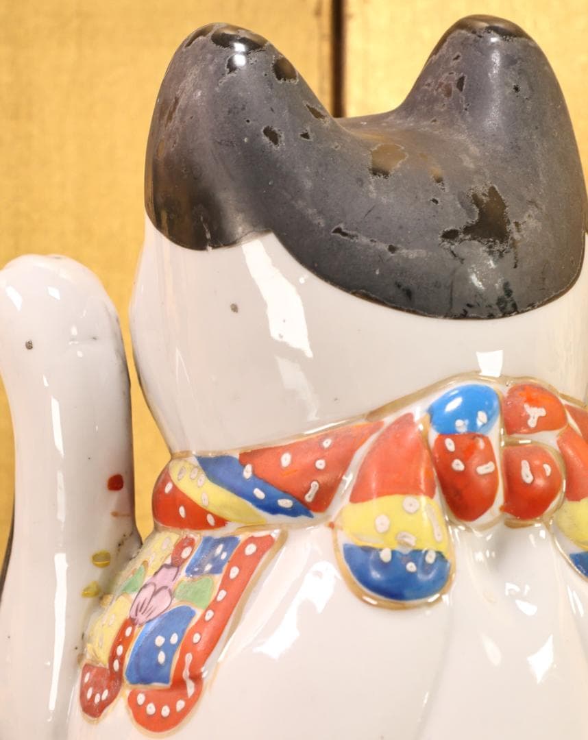 BK524　時代瀬戸焼　招き猫 左手 千客万来　置物　縁起物　古瀬戸　高さ29㎝