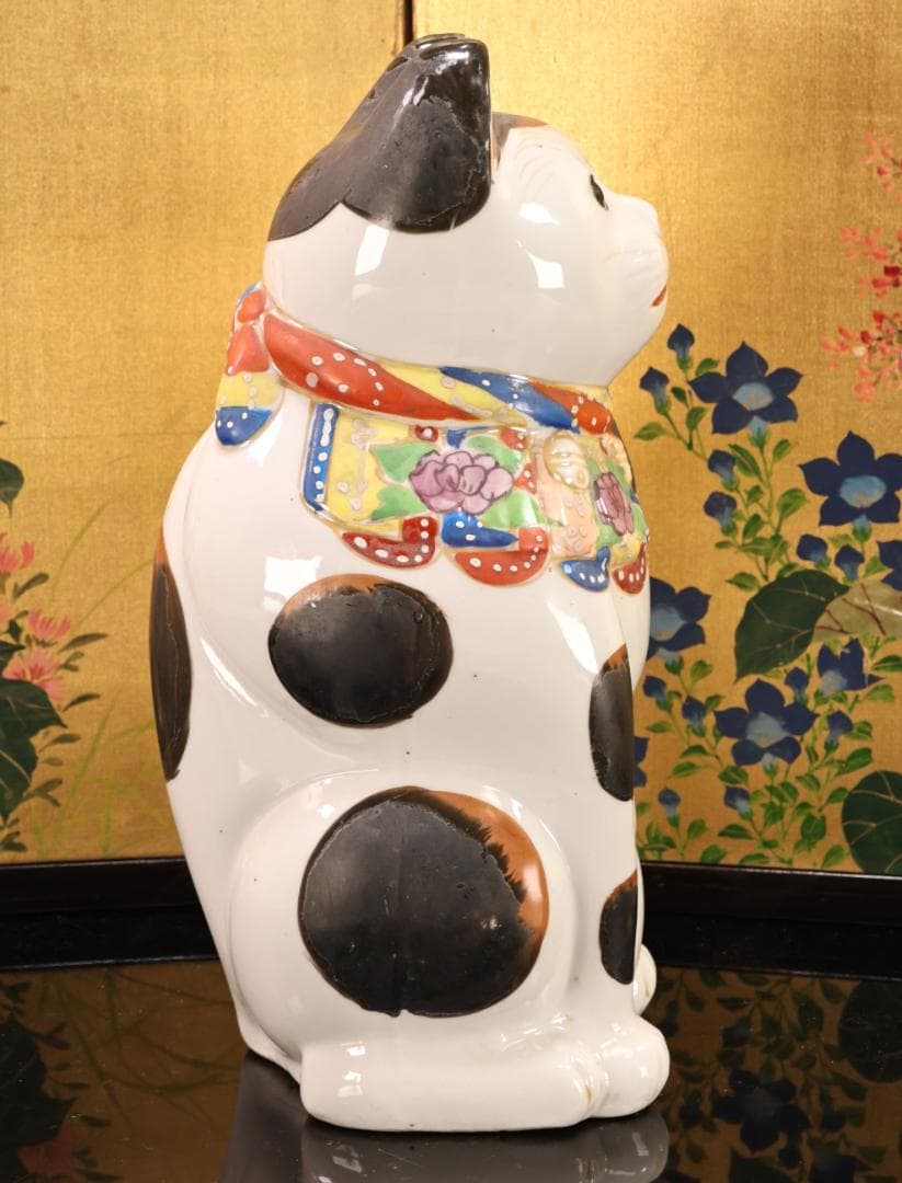 BK524　時代瀬戸焼　招き猫 左手 千客万来　置物　縁起物　古瀬戸　高さ29㎝