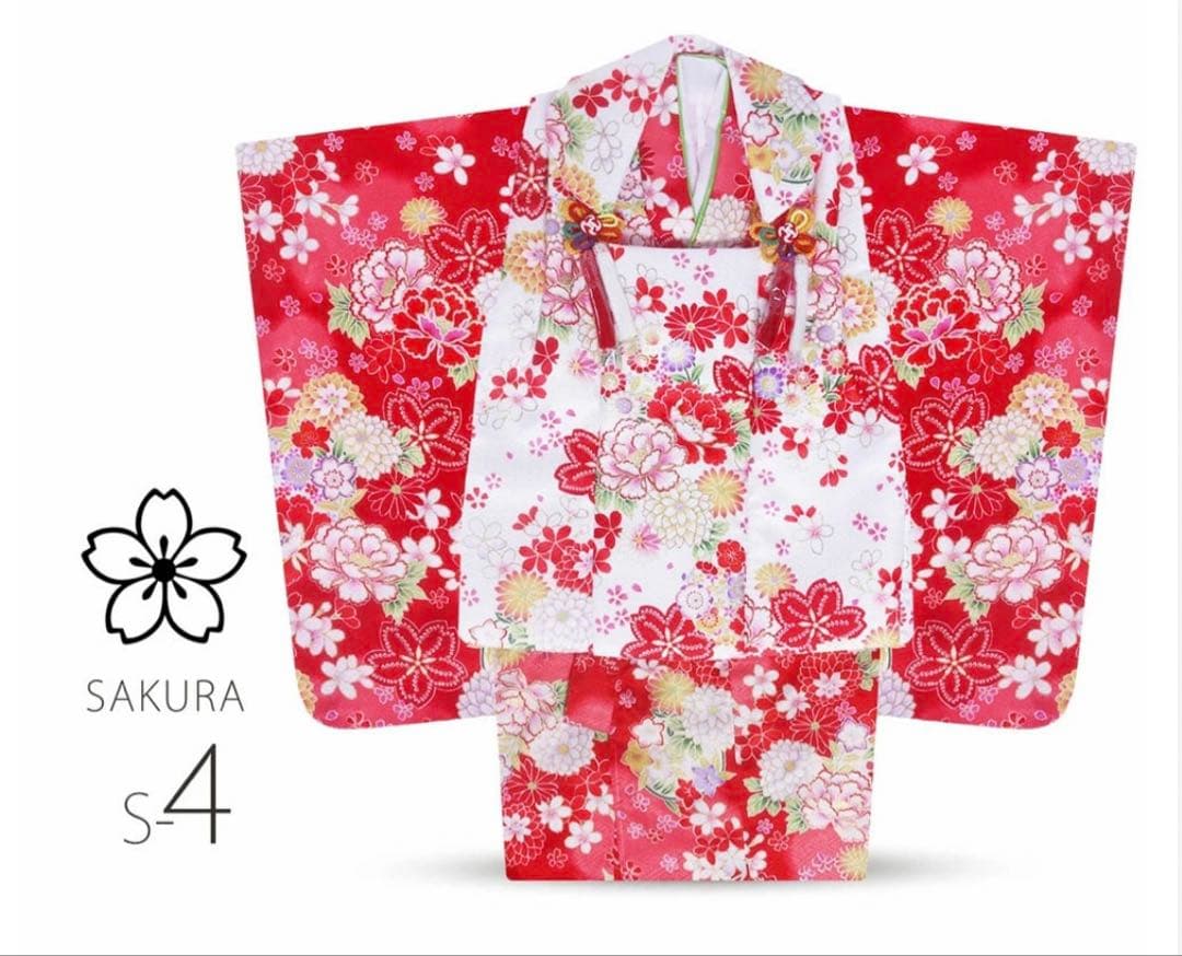 七五三　3歳女の子　着物セット　753 赤色　桜