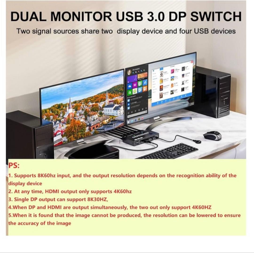 デュアルモニター USB3.0 KVM 切替器 2入力2出力 未使用
