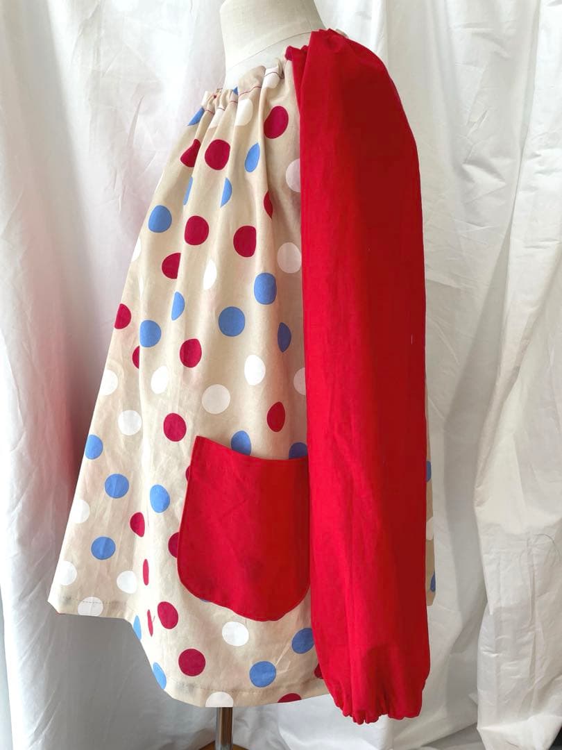 スモック　サイズ130 トリコロールドット×ミルクティー