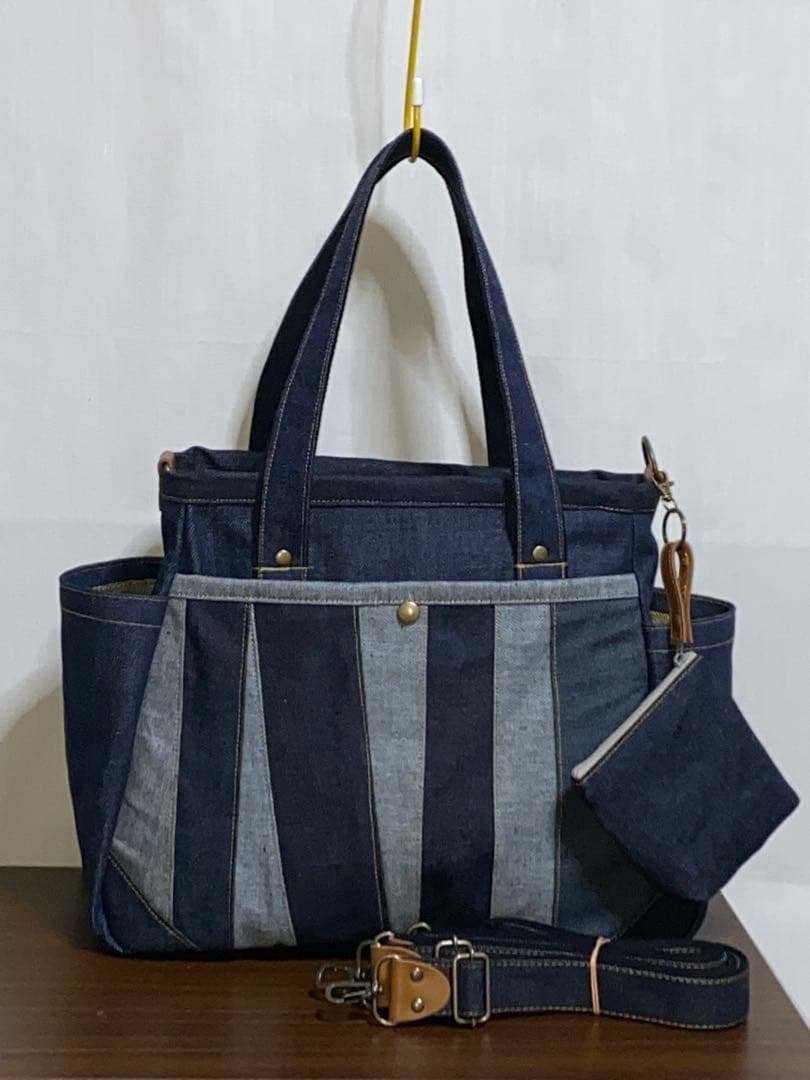 一点物☆パッチワーク☆岡山デニム☆リュック対応☆4wayバッグ☆ポーチ付き