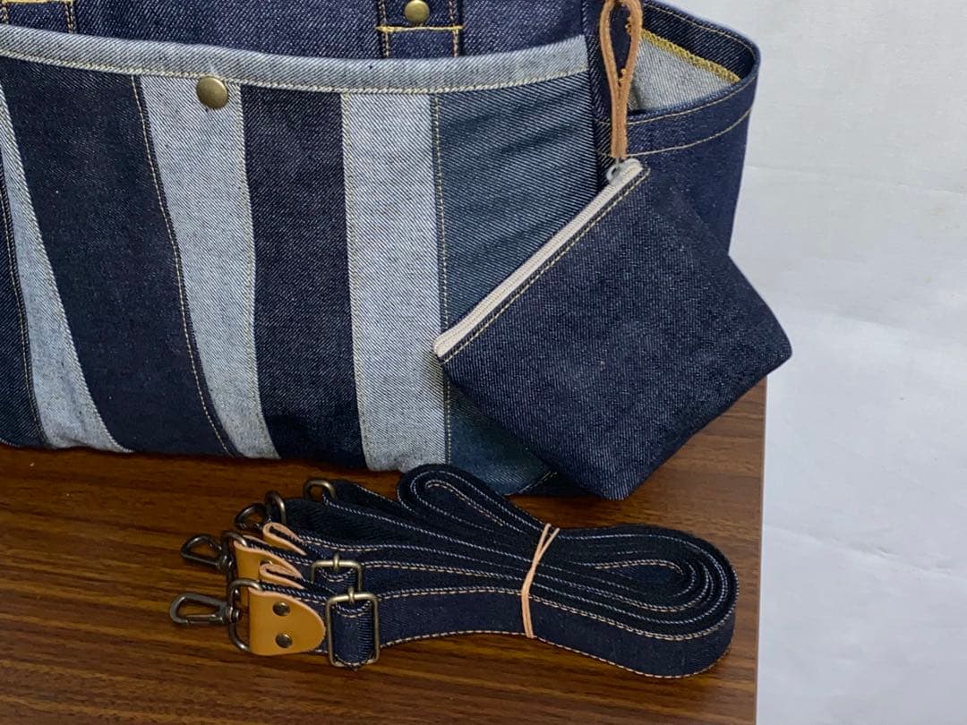 一点物☆パッチワーク☆岡山デニム☆リュック対応☆4wayバッグ☆ポーチ付き