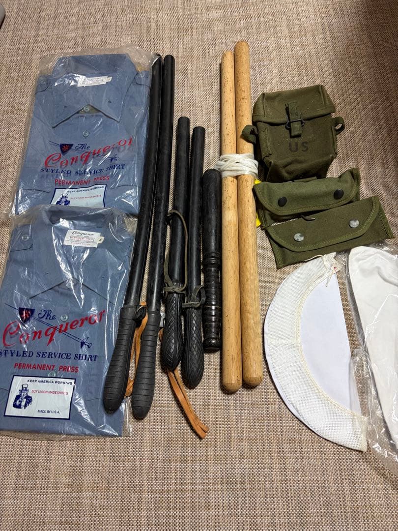 ミリタリー用シャツ・棒・バッグ・帽子セット
