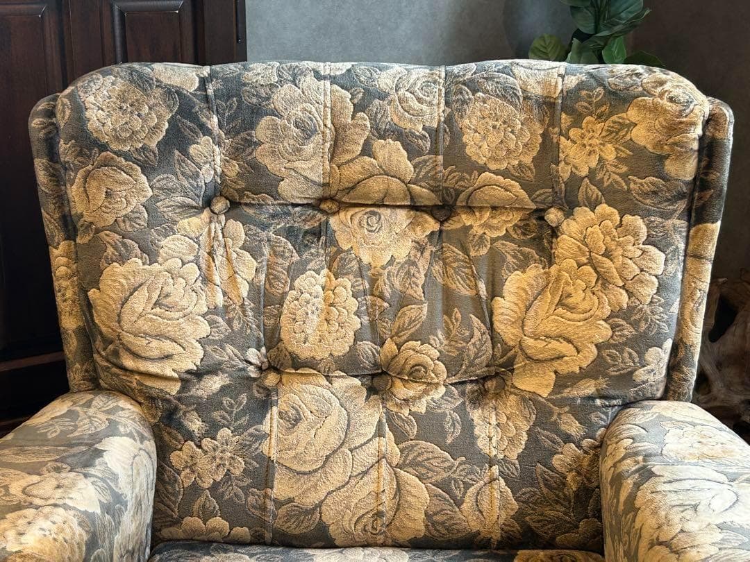 右側　金華山織　ベロア生地　ヴィンテージ　ソファ　アンティーク　レトロ　IZ