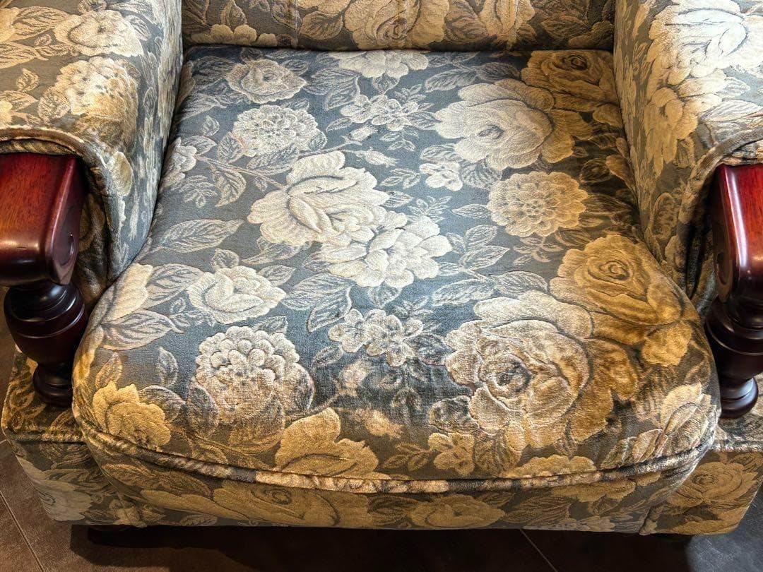 右側　金華山織　ベロア生地　ヴィンテージ　ソファ　アンティーク　レトロ　IZ