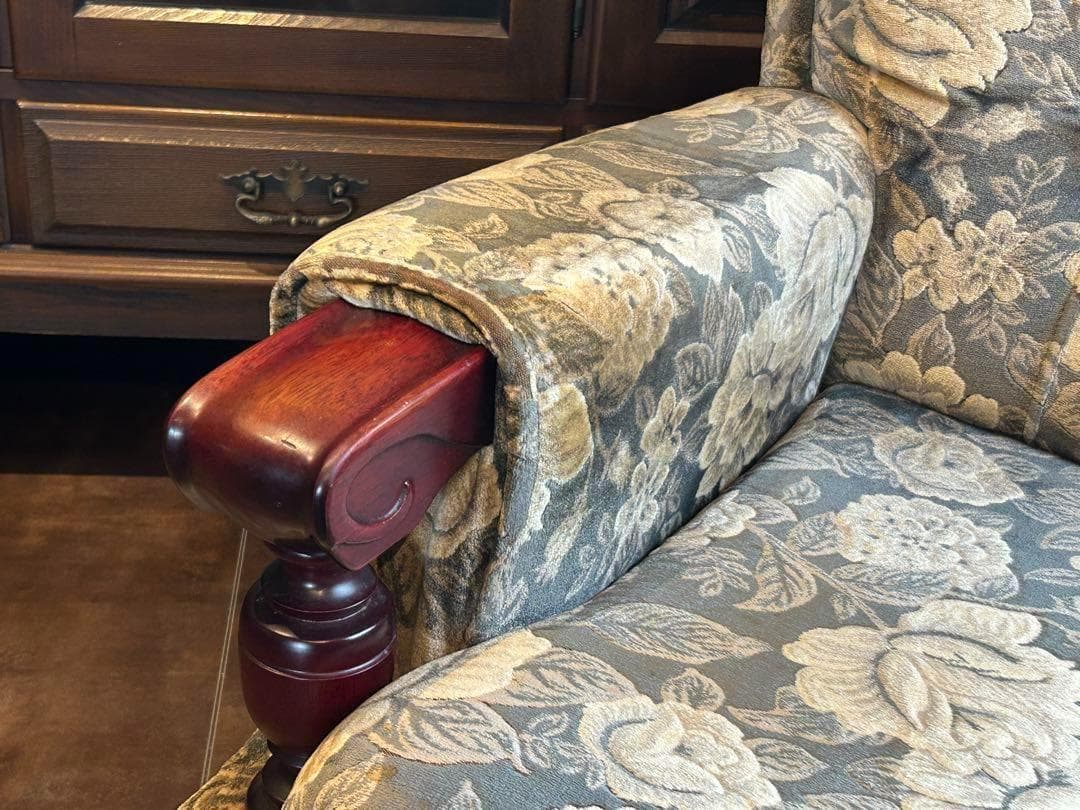 右側　金華山織　ベロア生地　ヴィンテージ　ソファ　アンティーク　レトロ　IZ