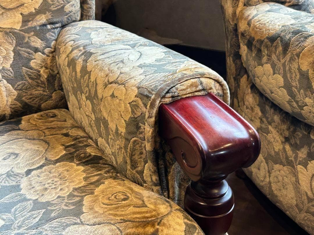 右側　金華山織　ベロア生地　ヴィンテージ　ソファ　アンティーク　レトロ　IZ