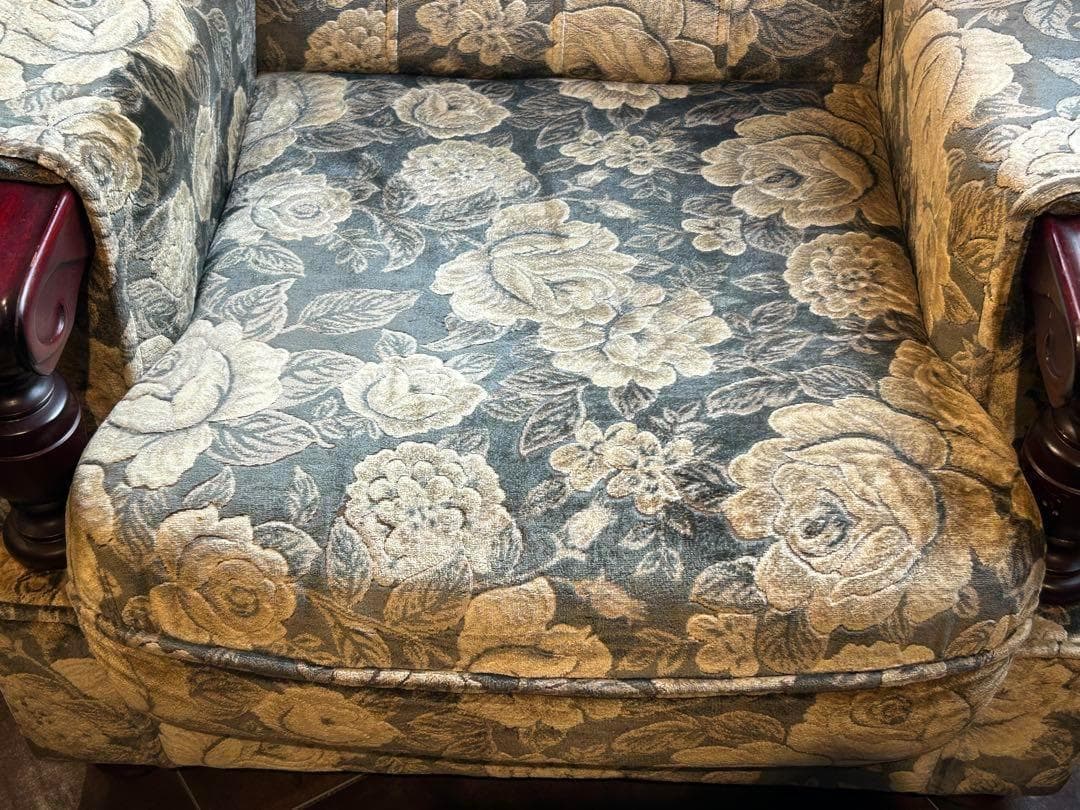 右側　金華山織　ベロア生地　ヴィンテージ　ソファ　アンティーク　レトロ　IZ