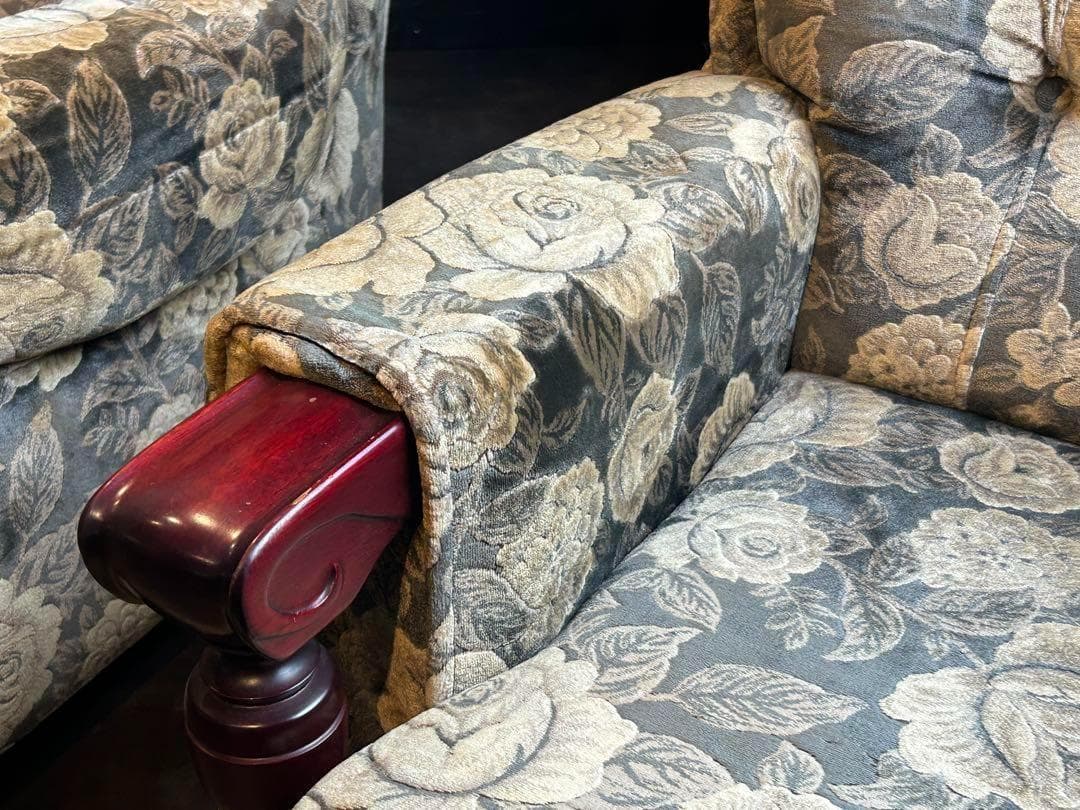 右側　金華山織　ベロア生地　ヴィンテージ　ソファ　アンティーク　レトロ　IZ