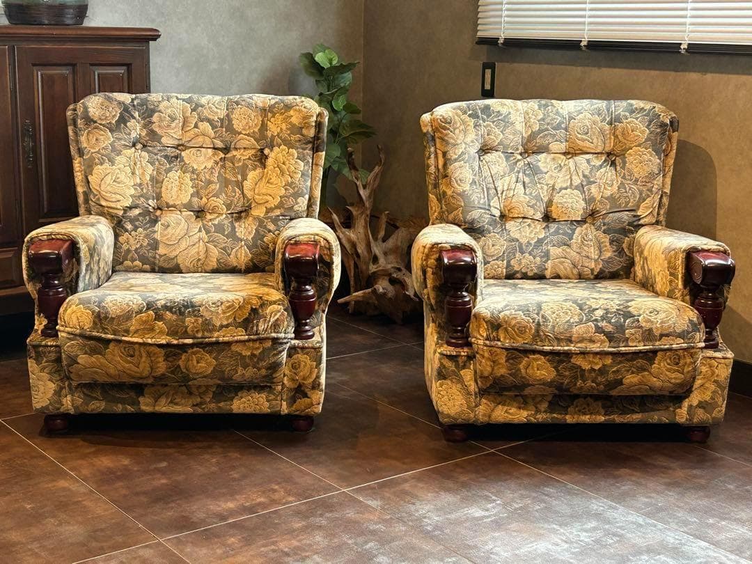 右側　金華山織　ベロア生地　ヴィンテージ　ソファ　アンティーク　レトロ　IZ