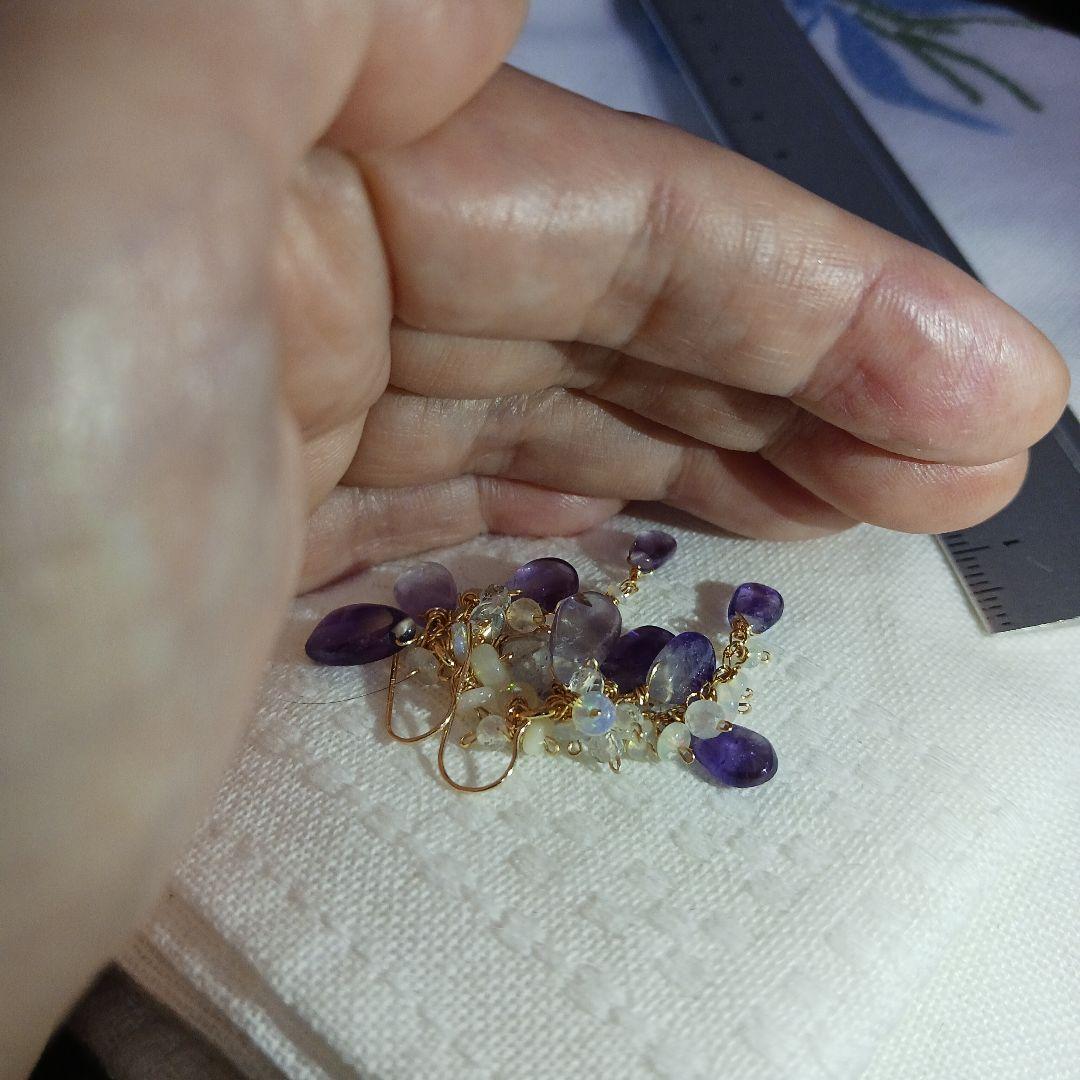 あつ様お取り置き。藤、ひと枝色のピアス14kgf