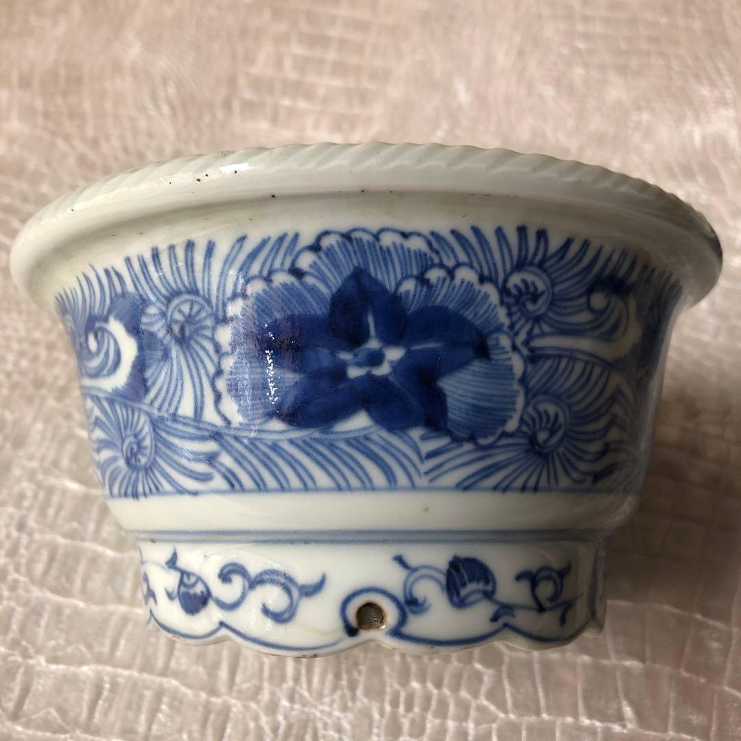 古伊万里 染付 花唐草文鉢　３客　江戸後期