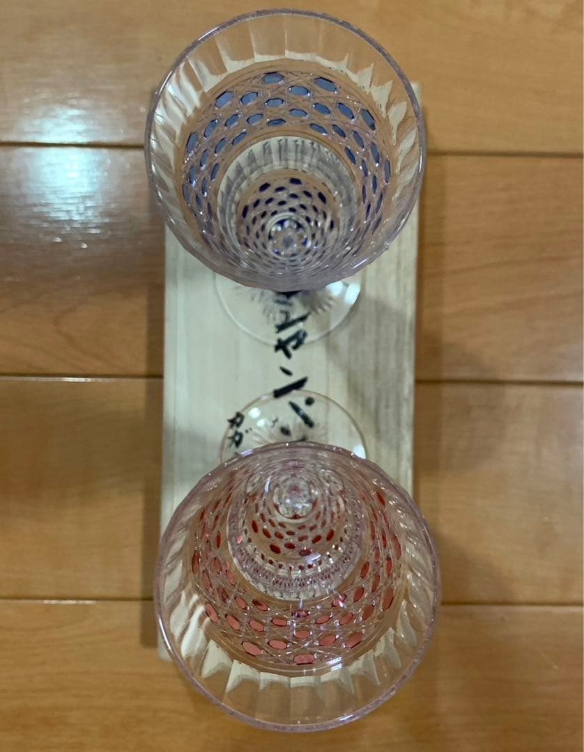 希少 カガミクリスタル 江戸切子 赤被 青被 八角籠目文 シャンパングラス