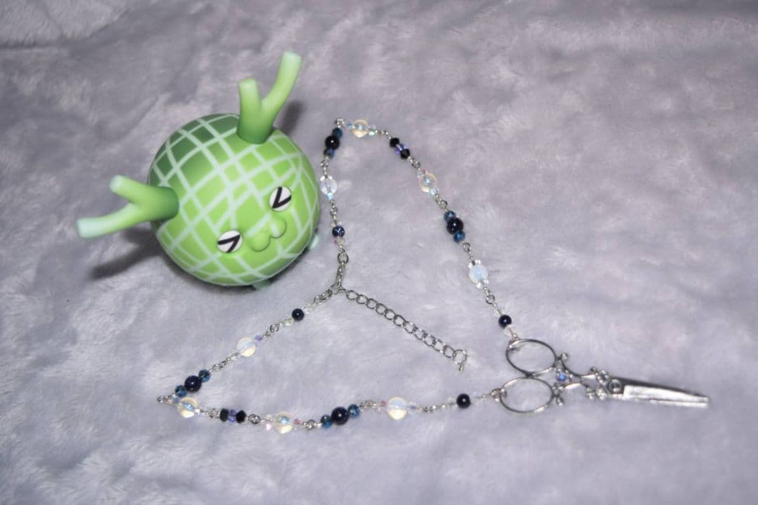 1/3ドール用オバケ袖シャツ お茶会柄(紫)ネックレスセット