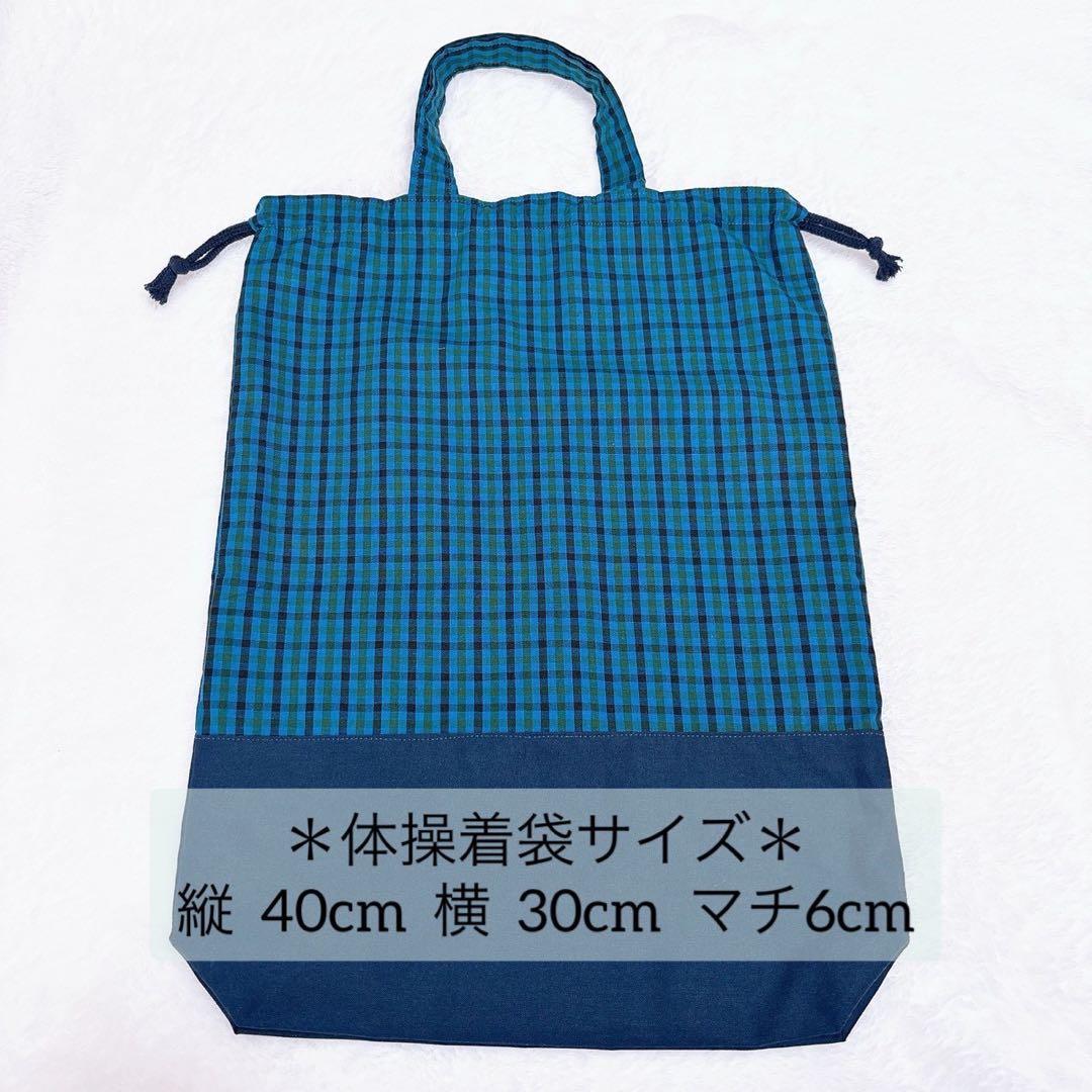 No.206青×チェック/６点セット/レッスンバッグ/シューズバッグ/入園入学
